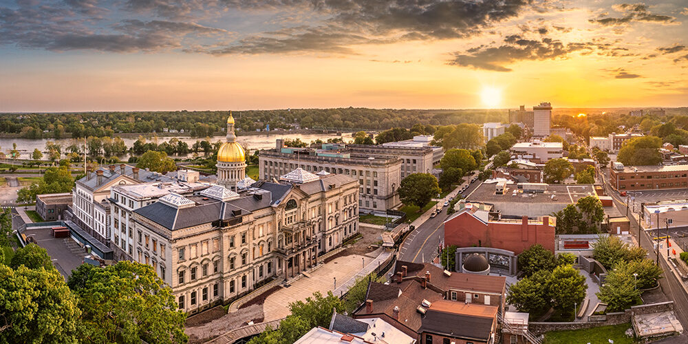 Aerial panorama of Trenton New Jersey skyline